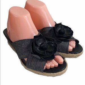 LifeStride Wedge Espadrille Sandal Black Size 8 Wide NWOT